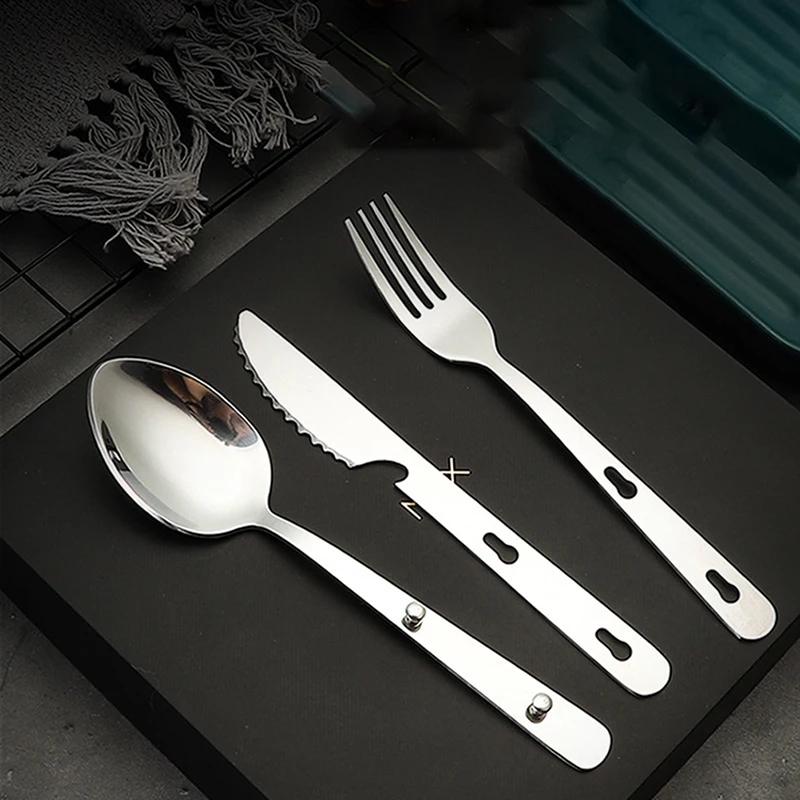 3ks/set Prenosná z nehrdzavejúcej ocele Fire Fold Fife Spoon Work Winkware Camping Cooking Splod pre turistiku