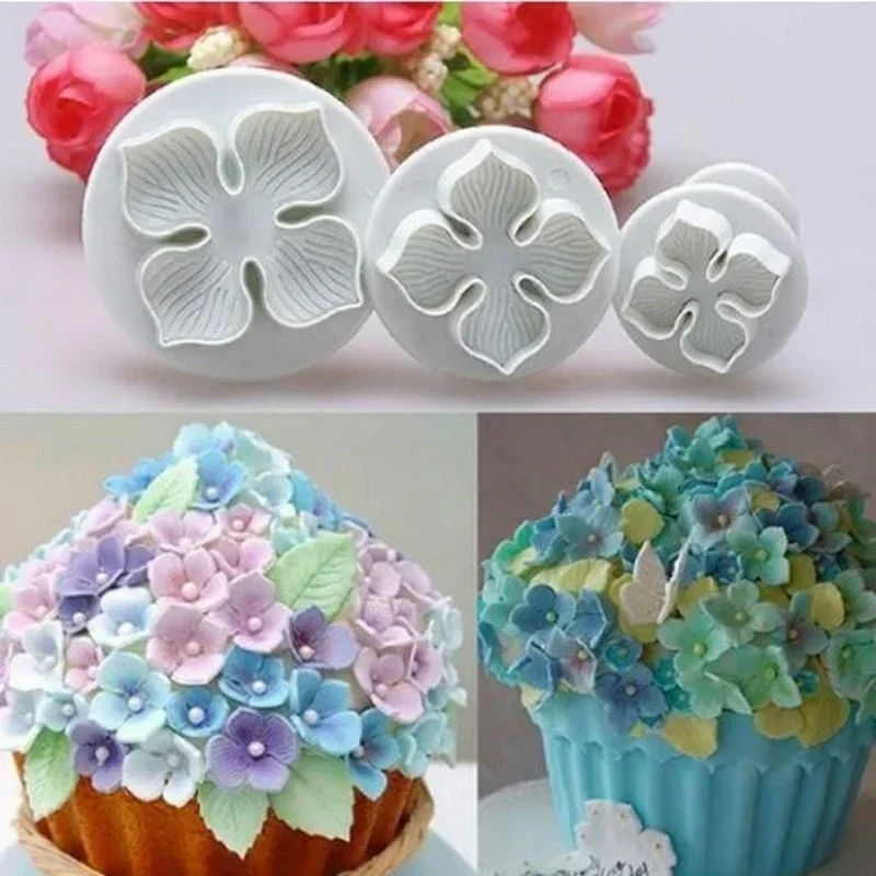 3ks/set Silikone Hydrangea Fondant Cake zdobenie piesty Cutter Flower Blossom Polmy Domáce torty Nástroje