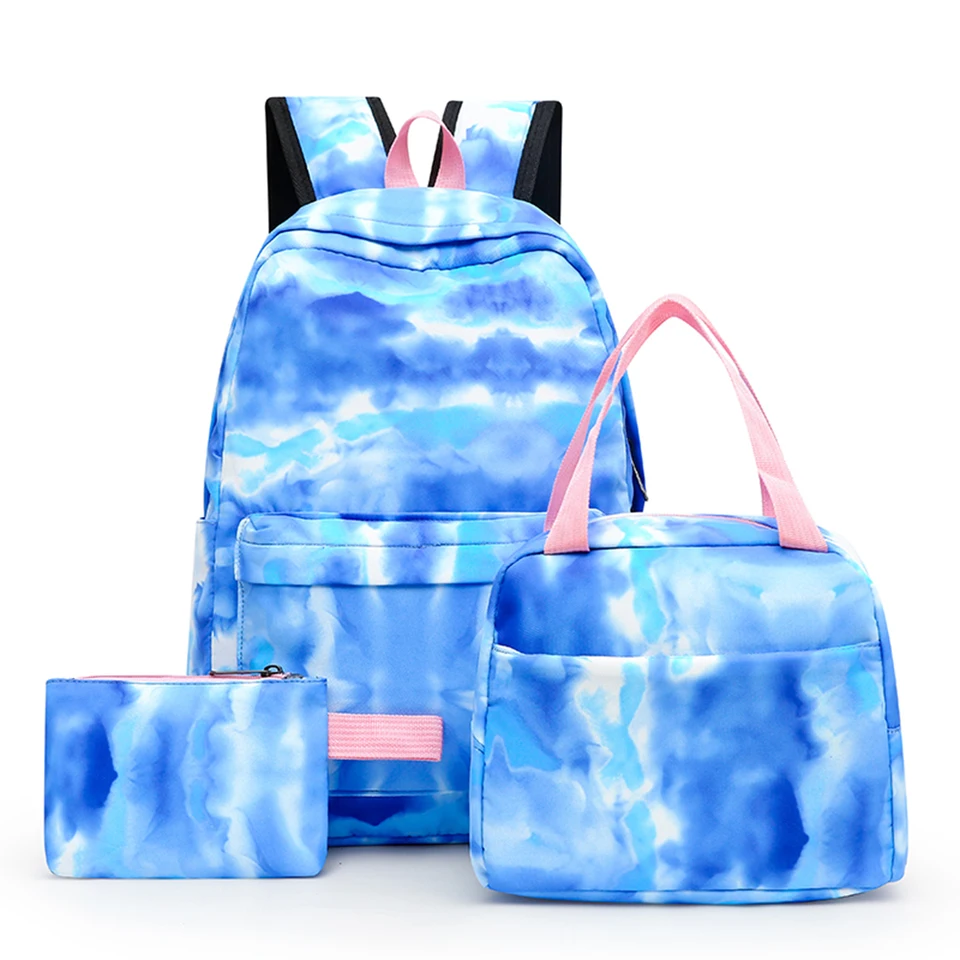 3ks/set Student Schoolbags Módne kravaty Dye Printing Ženy batoh notebook kníhkuje ceruzky Cencil Case Set pre tínedžerov dievčatá