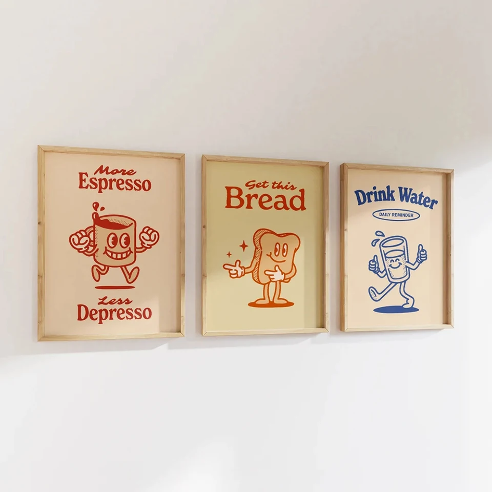 3ks/set Trendy Retro Kitchen More Espresso Coffee Quotes Coites Wall Art Prints Canvas Painting Plagát Obrázky pre kuchynskú dekoráciu