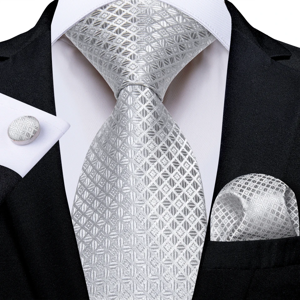 3KS Sliver Plaid Plaid So Grey Silk Men kravaty vrecko Suqare Cufflinks 8cm Luxusné svadobné promočné doplnky Gravats Give pre manžela