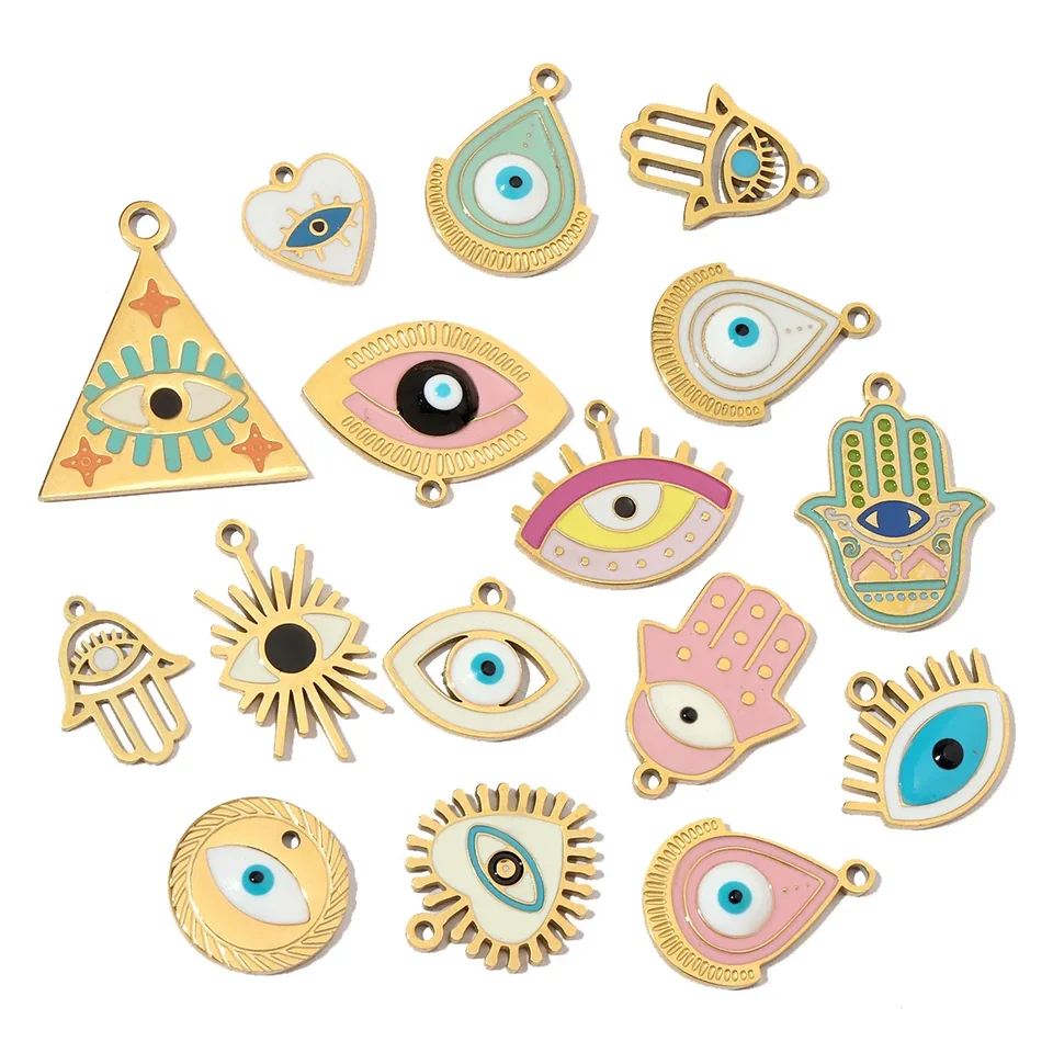 3ks/veľa smaltého náboženského hamsa ruky DIY náušnice kúzla Heart Eye Neaclace Pendant Steel Jewelry príslušenstvo