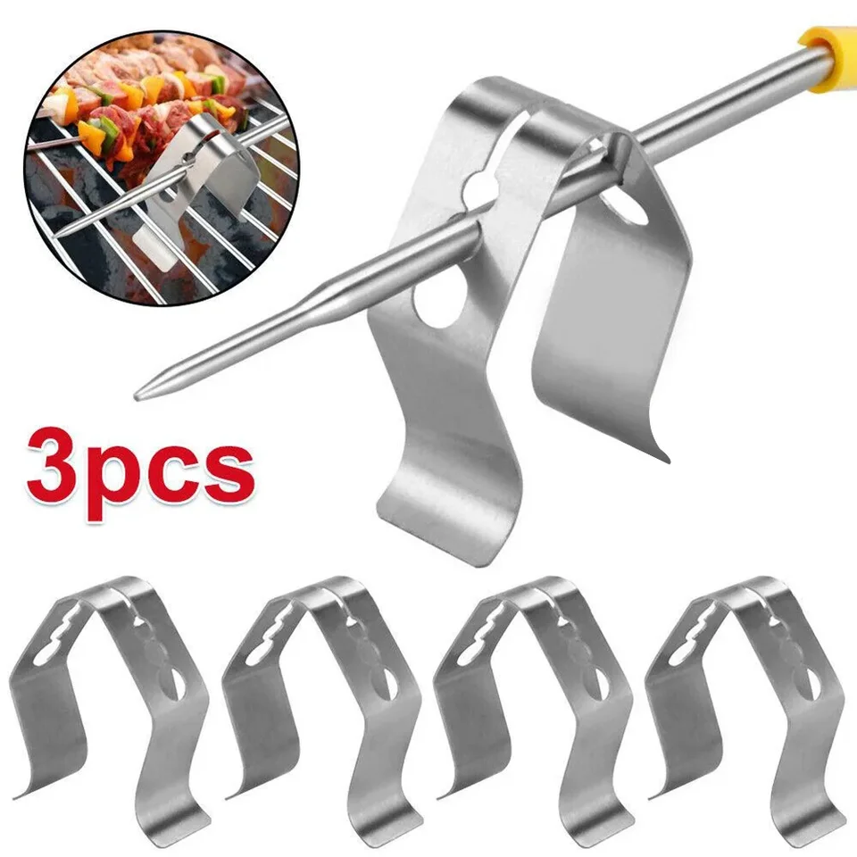 3ks z nehrdzavejúcej ocele Grill Clip Mäso Termometer držiak na sponku držiaka Okolitá teplota Readings BBQ Gril