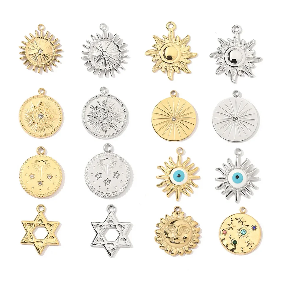 3ks/časť 316L z nehrdzavejúcej ocele Retro štýl Sun Star Charms Eye Coin DIY Malý prívesok pre domácich majstrov
