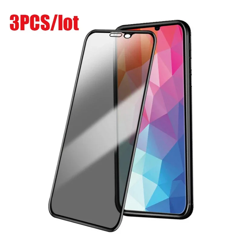 3KS Čierna anti-spy chránič obrazovky pre iPhone 12 13 14 Pro Max Mini 7 8 Plus ochrana súkromia temperované sklo pre iPhone 16 15 Pro Max