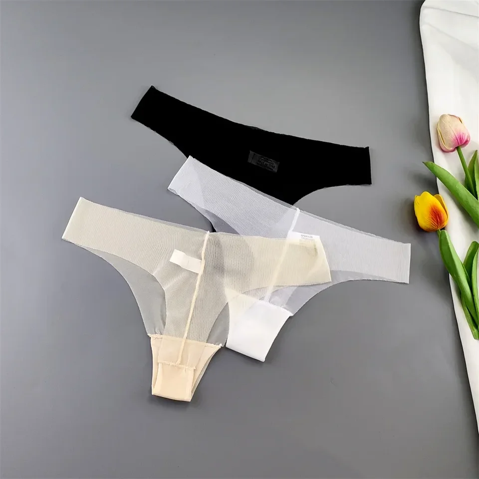 3ks číry reťazec tangé Ženy s nízkym pásom sexy sieťové nohavičky Lady Transparentné sieťové nohavičky G-String