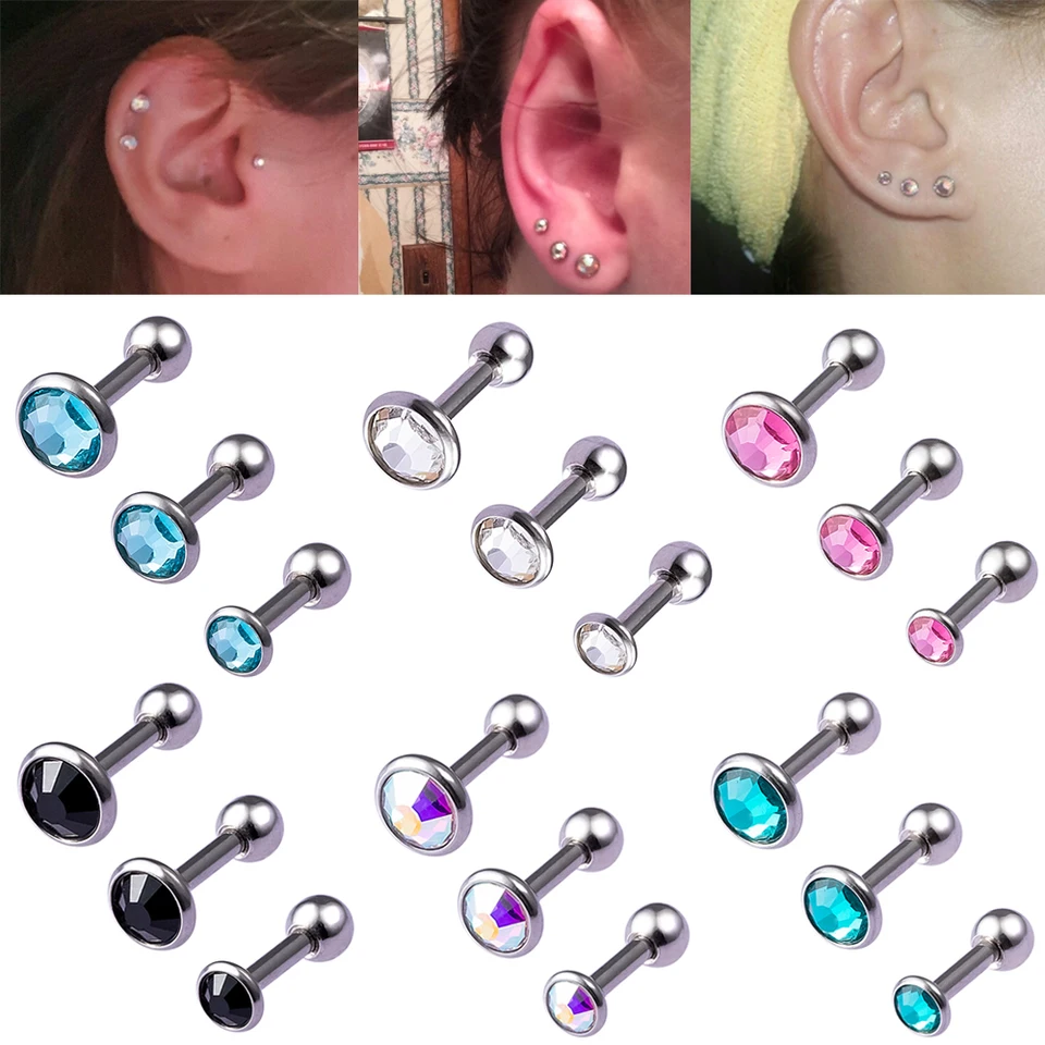 3ks/šarža 16g cz kamenná chrupavka Tragus špirálové cvočky bar Daith náušnice Piercing šperky 3 mm 4 mm 5 mm top pre mužov ženy