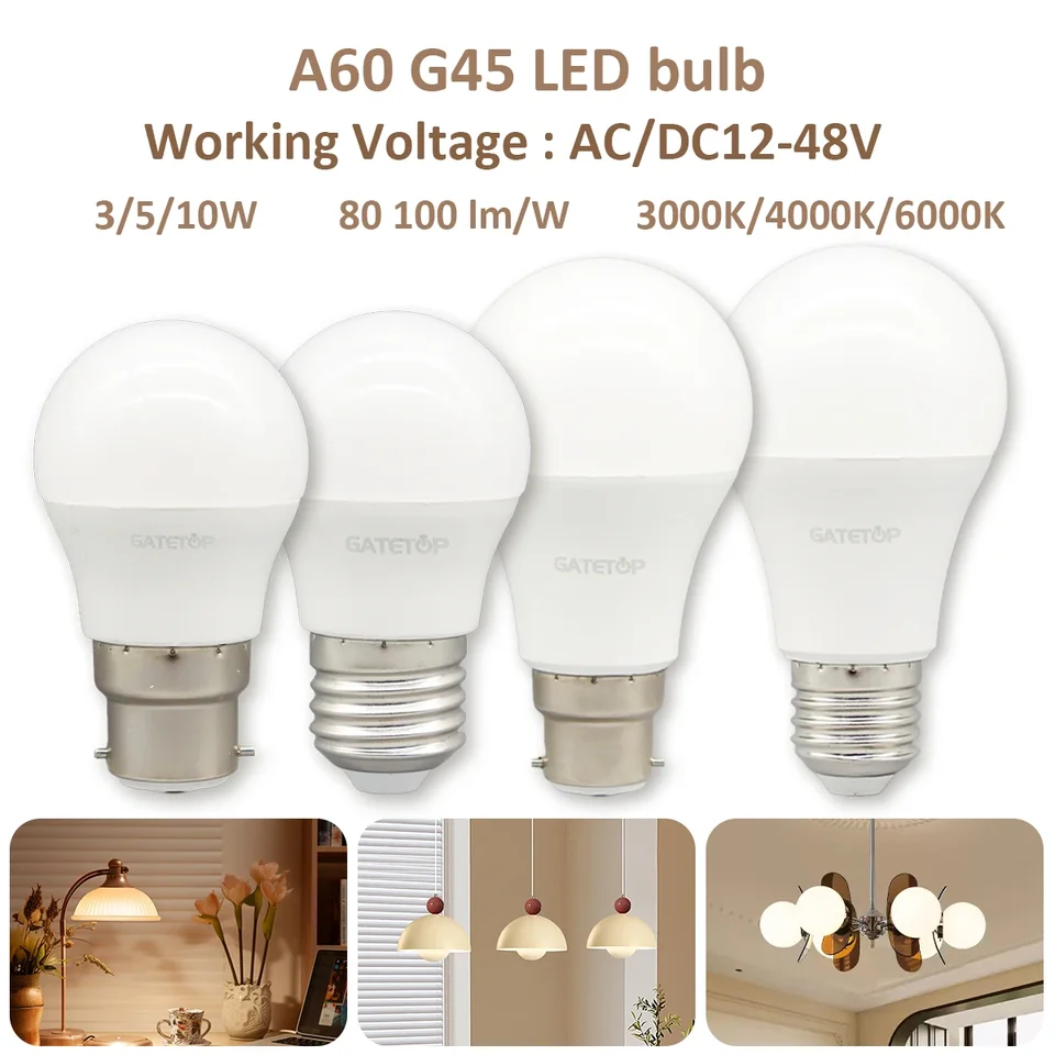 3KS Žiadne blikanie LED žiarovky DC AC 12V 24V 36V 48V E27 B22 Lampada Lamp 3W 5W 10W pre domáci systém mimo slnečného osvetlenia mriežky
