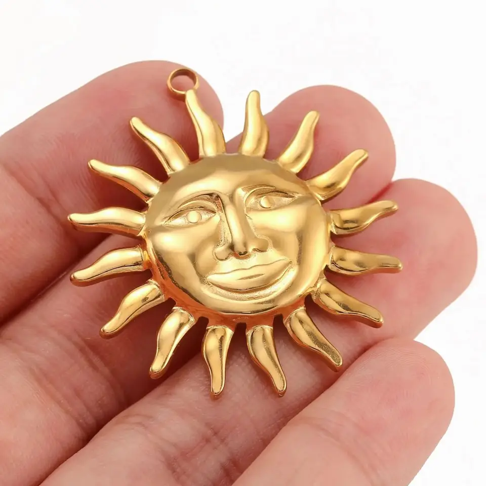 3ksové nebeské slnečné kúzla 21x37mm z nehrdzavejúcej ocele Chunky Face Big Sunburst Prívesky