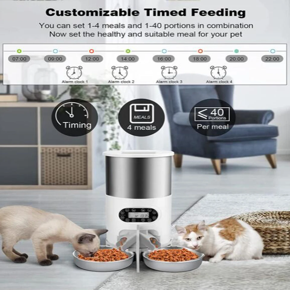 3L 4.5L Dvojité jedlo pre psov automatické kŕmne mačky inteligentné kŕmenie TUYA WiFi Food DispenSer Bowl Automatické zaznamenávanie Časové kŕmne domáce zvieratá
