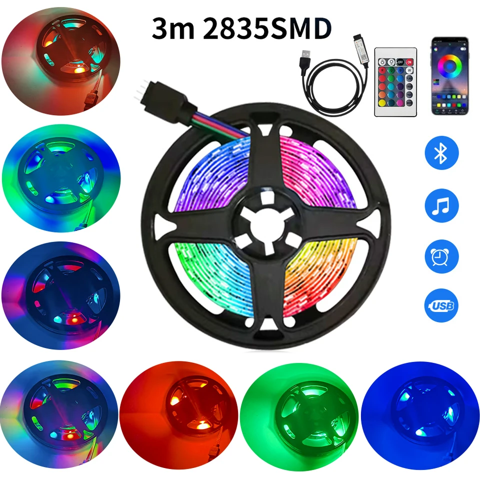 3M 2835RGB LED pásik LETGLE Svetlo pozadia Atmosféra osvetľovacie prúžky Color USB 5V Light TV lôžko Atmosféra Atmosféra LED LED páska