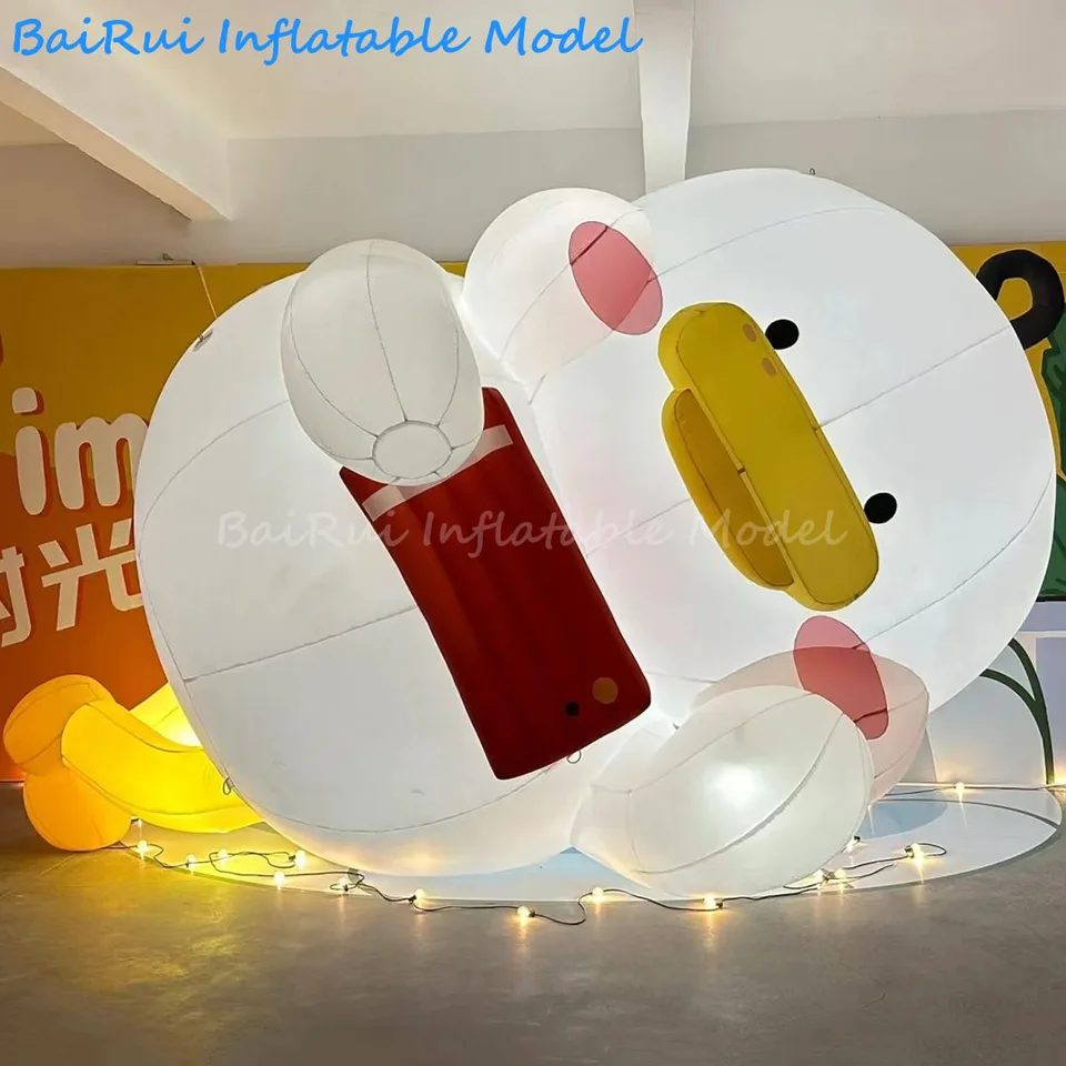 3m 4 m nafukovacia karikatúra biela kačica s bielym LED LED Air Blow Block Duckie Animal Mascot Event Outdoor Decor Decor In Advertise