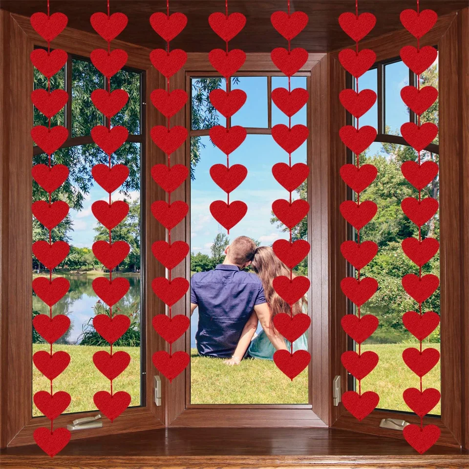 3M Red Hearts Felt Garland Valentines Day Red Heart Hanging String Girland Home Valentine Svadobné narodeninové dekorácie