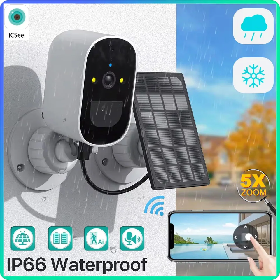 3MP WiFi Fotoaparát solárny panel s batériou napájaný bezdrôtovým vonkajším zabezpečením 1080p HD CCTV Video Surveillance PIR Human Detection ICSEE