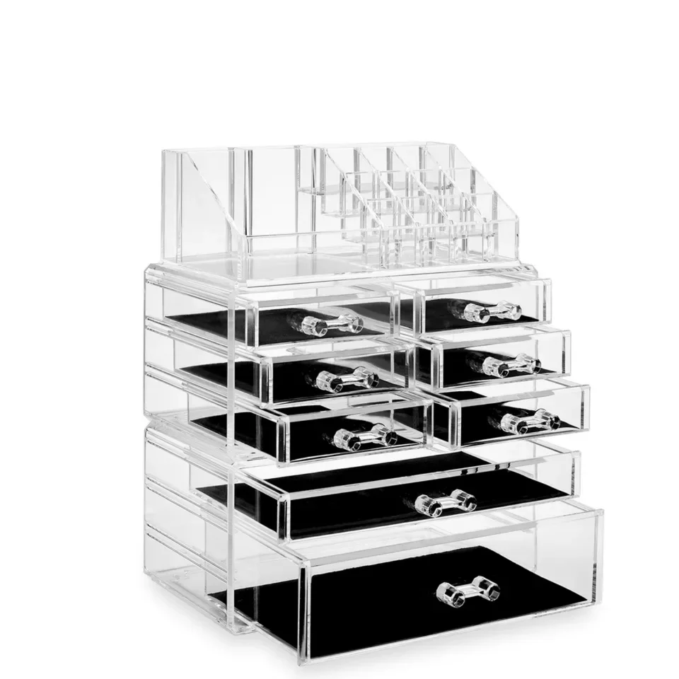 3PC Acryl Cosmetic Makeup Organizátor a šperky na úložné skrinky Zobrazenie puzdra
