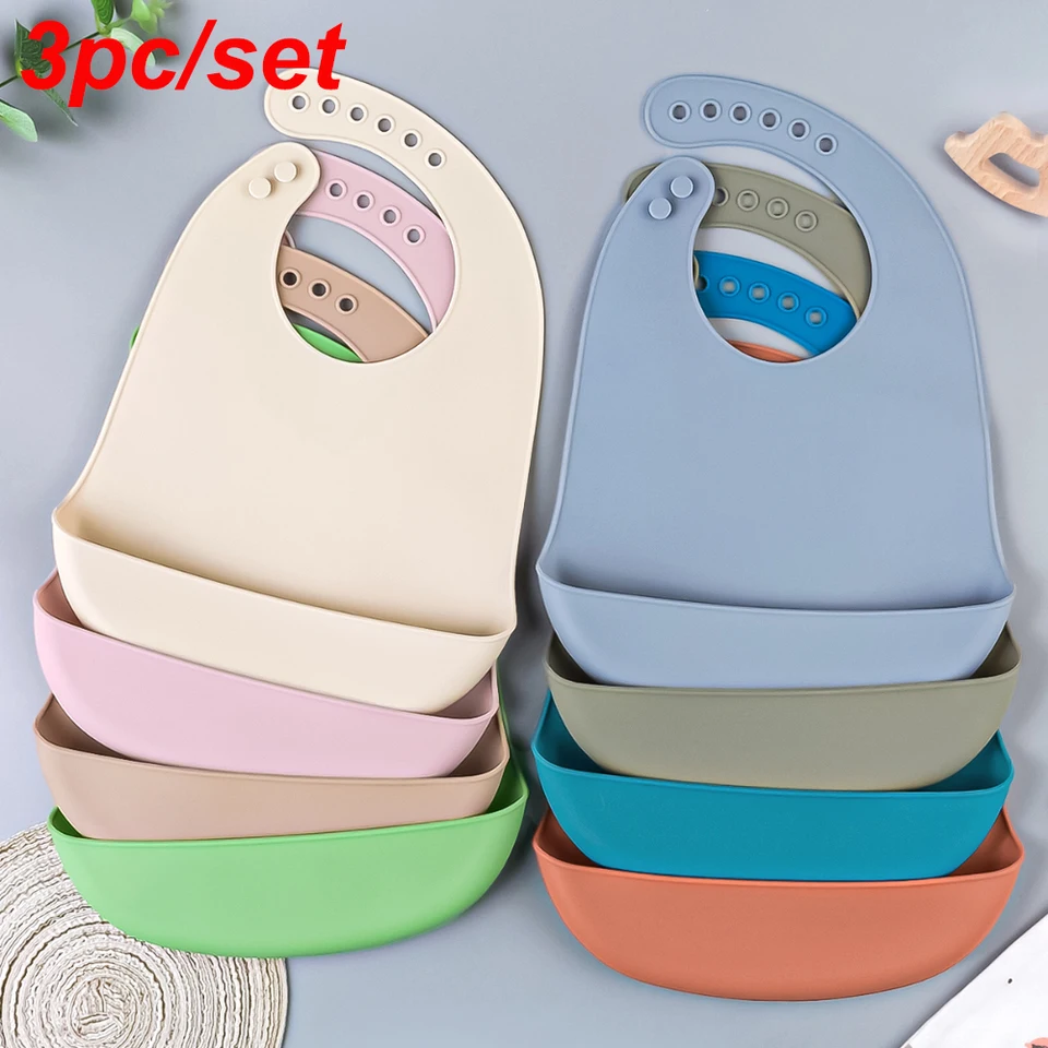 3PC Baby Bib nastaviteľný zvierací obrázok Vodotesné sliny Kvapkajúce podbradníky mäkké jedlé silikónové sliny slinta
