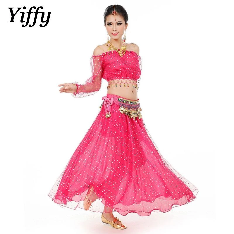 3pcs brušné tanečné set žien top+reťazec pásov+dlhé oblečenie Oriental Bellydance Indian Dance Stage Performance Performance Goddess