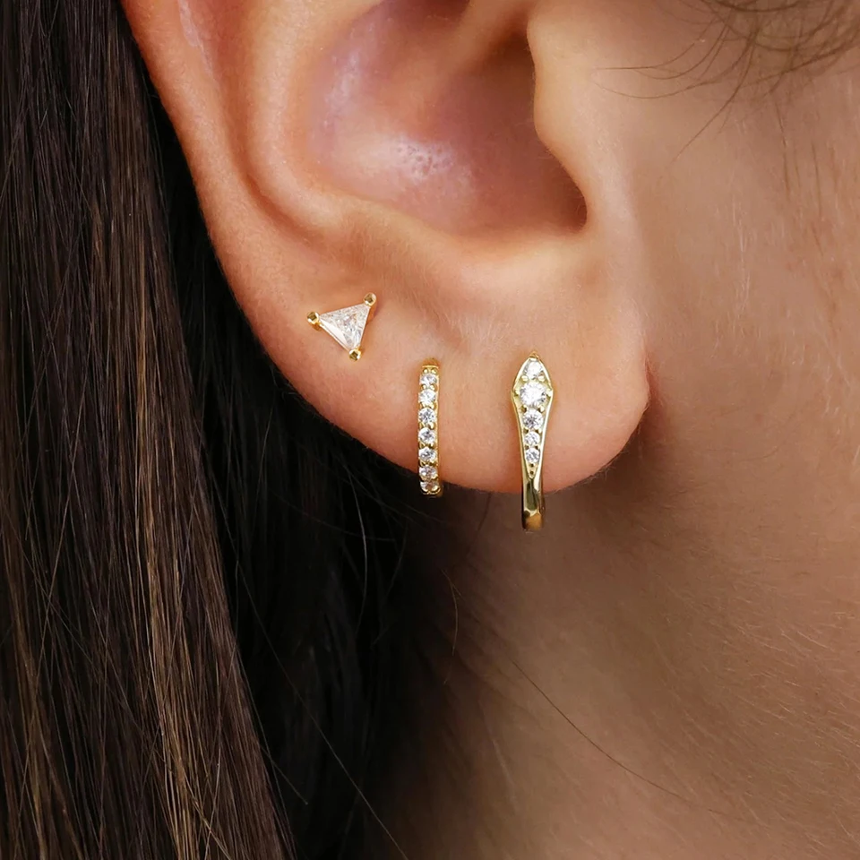 3pcs módne kubické zirkónia trojuholník Huggie náušnice pre ženy z nehrdzavejúcej ocele Kreatívna u-tvare obruč pre piercing šperky pre piercing