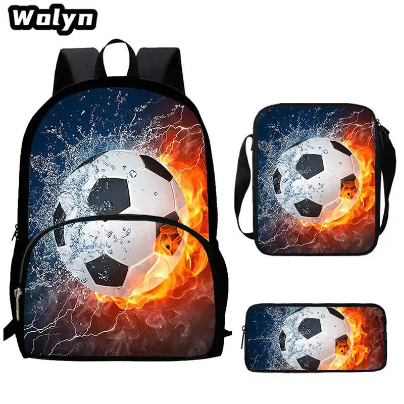 3pcs Set futbal 3D tlačový batoh s batohom s vrecami na ramene Puzdro pre futbalové výtlačky 1.-3 Školské tašky pre chlapcov dievčatá