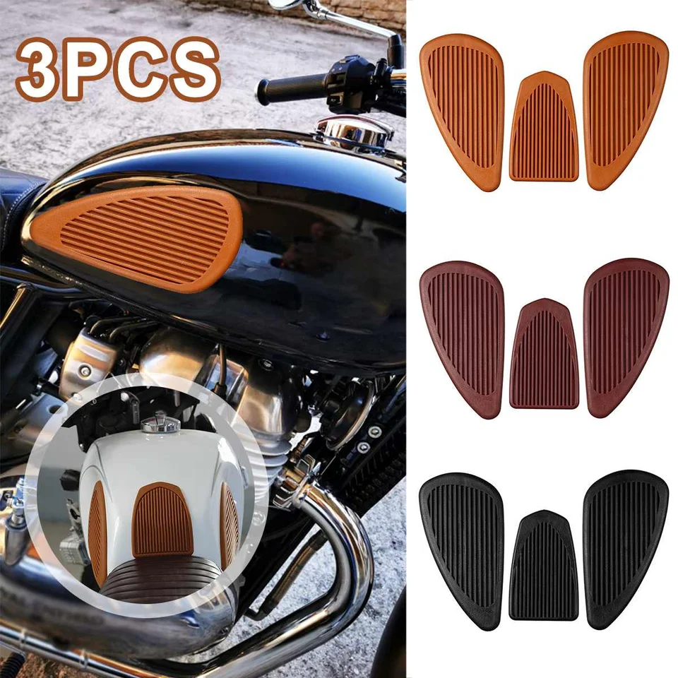 3pcs/set gumový retro motocykel nádrže kaviareň Palubná nádrž na koleno chránič nálepiek pruhy nálepky na motocykle Trakčné podložky