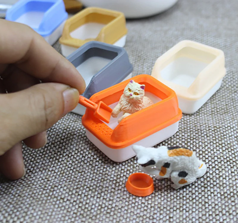 3pcs/set Home Decotion 1:12 Dollous Miniature Cat Litter Box Model Mini Sheet Pet Supplies for Doll DIY Accessories Hray