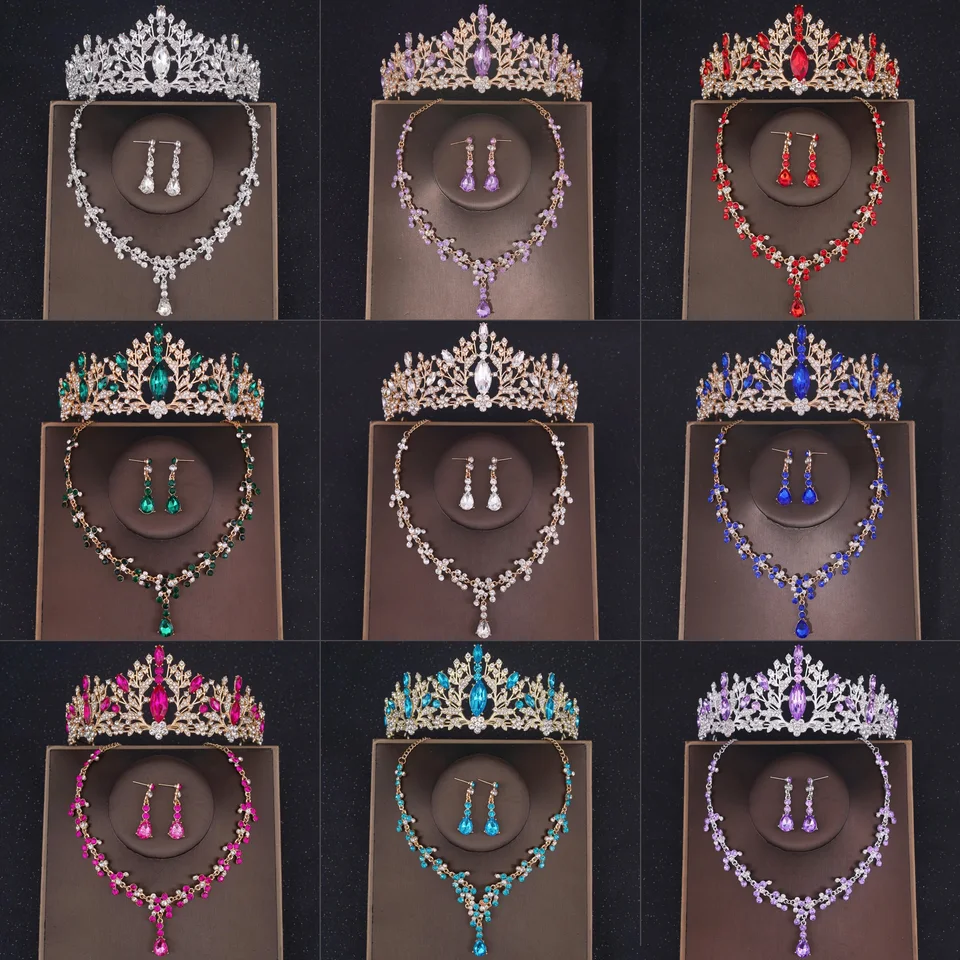 3pcs/set krištáľové svadobné diadženia a koruny Náušnice náhrdelníky súpravy pre ženy princezná dievča