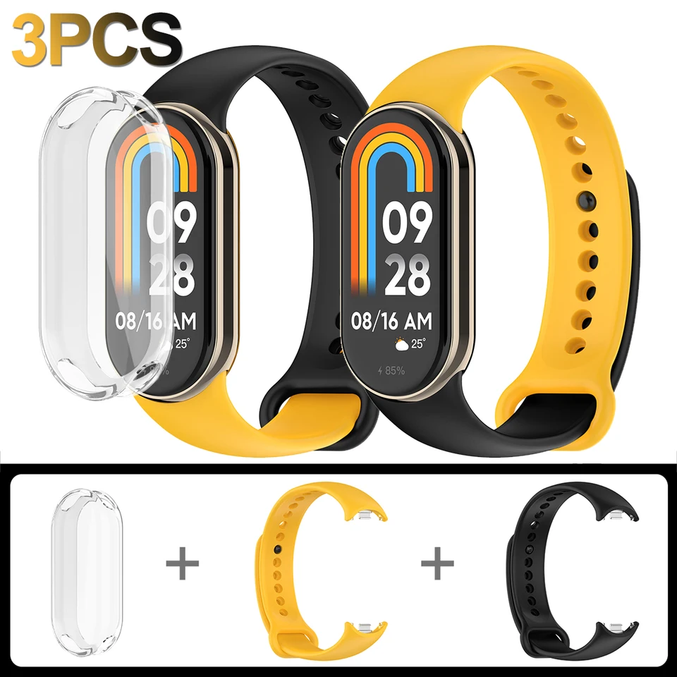 3pcs/set plné ochranné puzdro + remienky pre domácich majstrov pre pásy Xiaomi Mi 8 NFC 9 NFC pásový remienok pre náramok pre Xiaomi Miband 9 8 Filmov