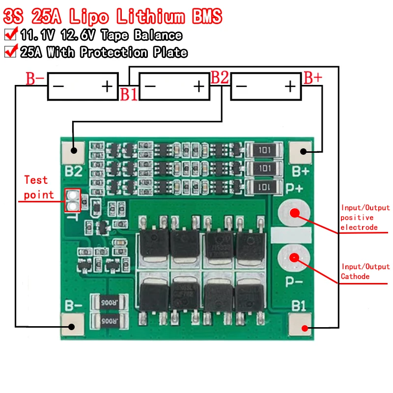 3S 25A LI-ION 18650 BMS PCM na ochranu batérie BMS PCM s vyvážením pre batériu Li-Ion LiPo batéria buniek