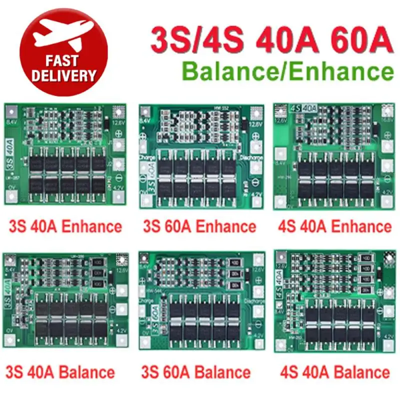 3S 4S 40A 60A 18650 Li-Ion Litium Litium nabíjačka na nabíjačku BMS BMS Vŕtací motor 11.1V 12V/14V 16.8 V Zvýšenie/vyváženie