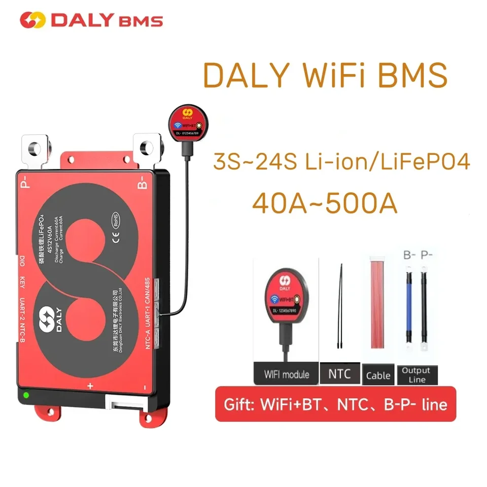 3S ~ 24S DALY WIFI BMS 12V 24V 36V 48V 60V 72V LI-ION LIFEPO4 SMART BMS 40A 60A 100A 150A 200A 250A 300A 400A 500A WIFI Pripojenie WIFI