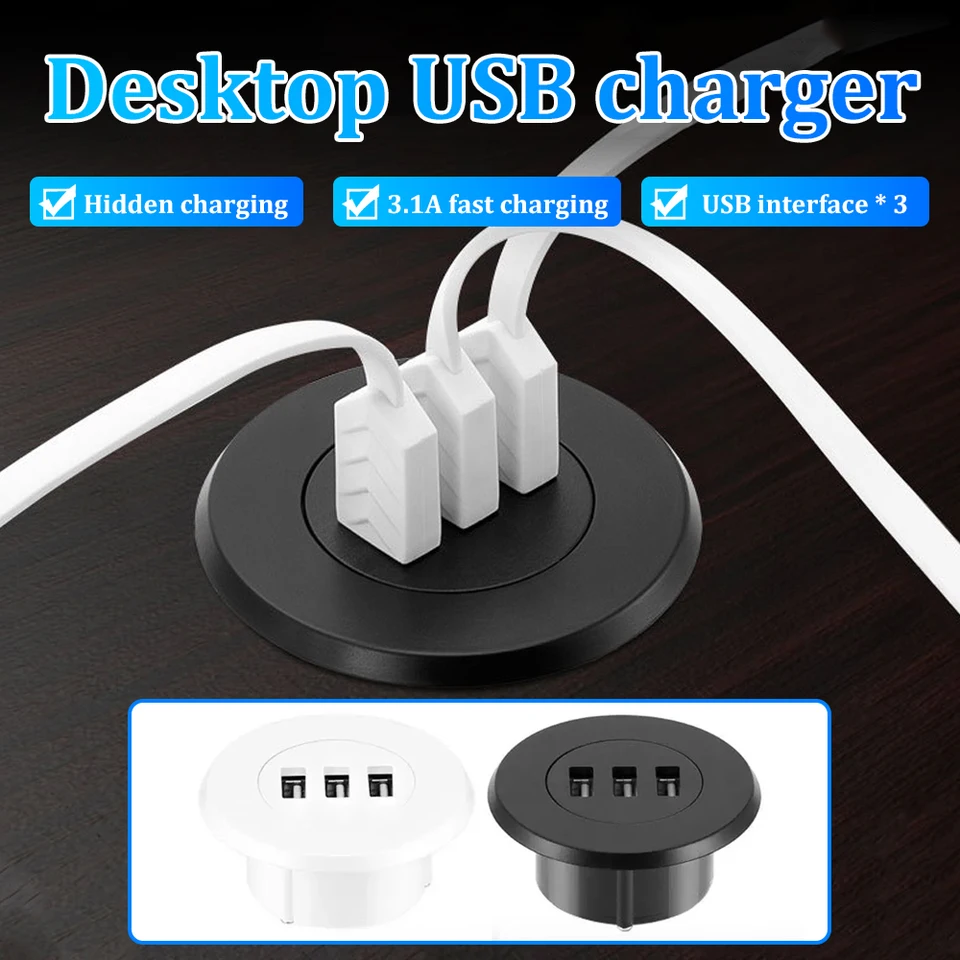 3USB 2.0 Desktop Embedded Charger Hub Desk