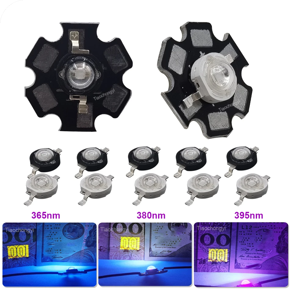 3W 365nm 380nm 395nm High -Power LED LED UV LIGHT CHIP ULTRA VIOLET LIMM LAMP s substrátom s hliníkom 20 mm PCB