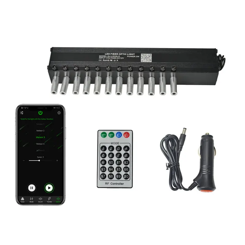 3W/6W 12LEDS Shooting Star Sky App Smart Phone a diaľkové ovládacie vlákno Stropný strop automobilu Strecha atmosféra meteor-light-white