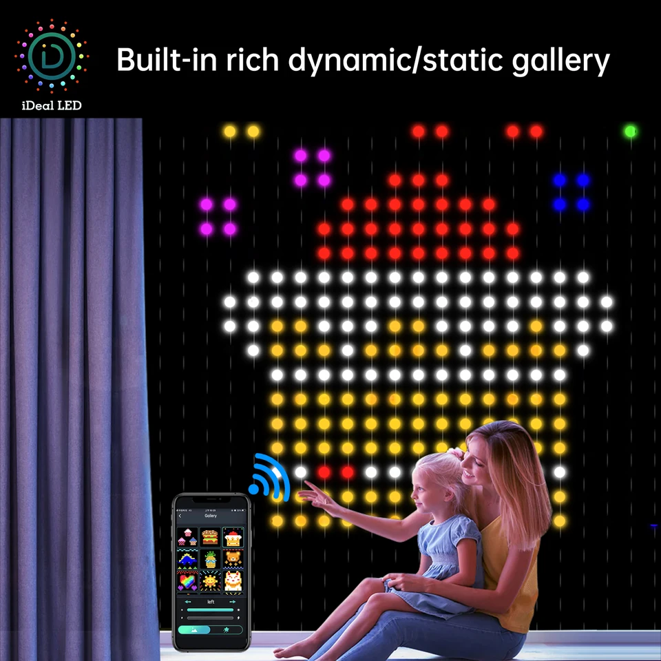 3x3m hudobná synchronizácia, 400 LED 6,2ft RGB String Curtain Lights s diaľkovým ovládaním a ovládaním aplikácií na svadbu, vianočné a domáce dekorácie