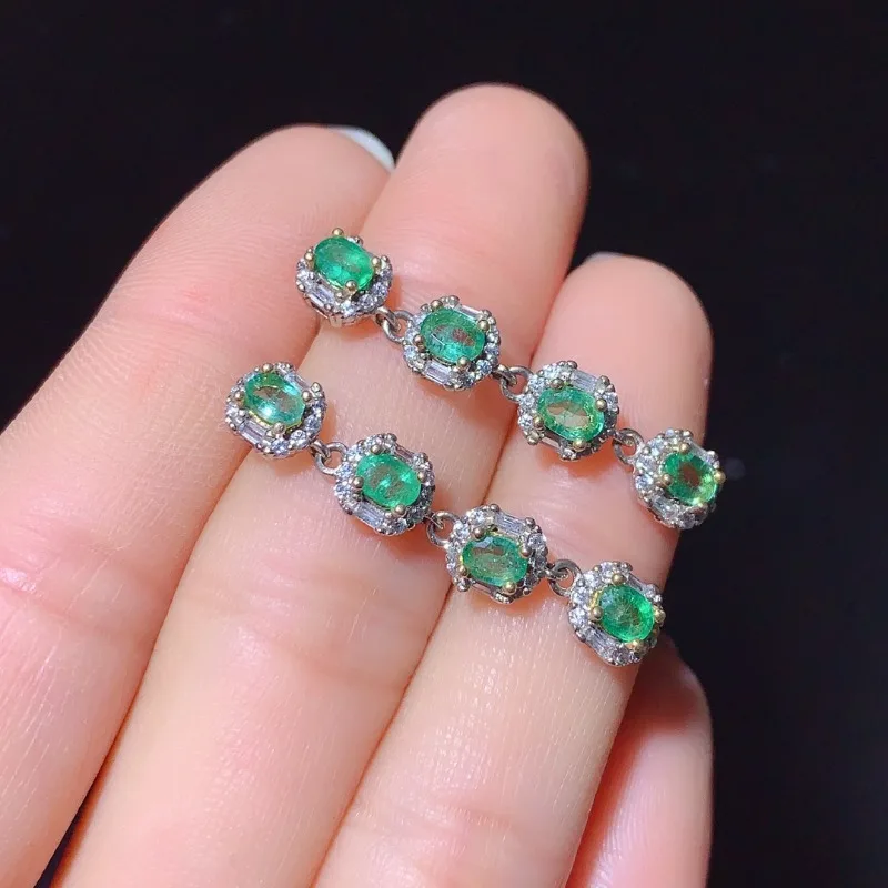 3x4mm nová príchodová skupina Natural Emerald náušnice strieborné 925 kvapky náušnice Prírodné smaragdové jemné šperky