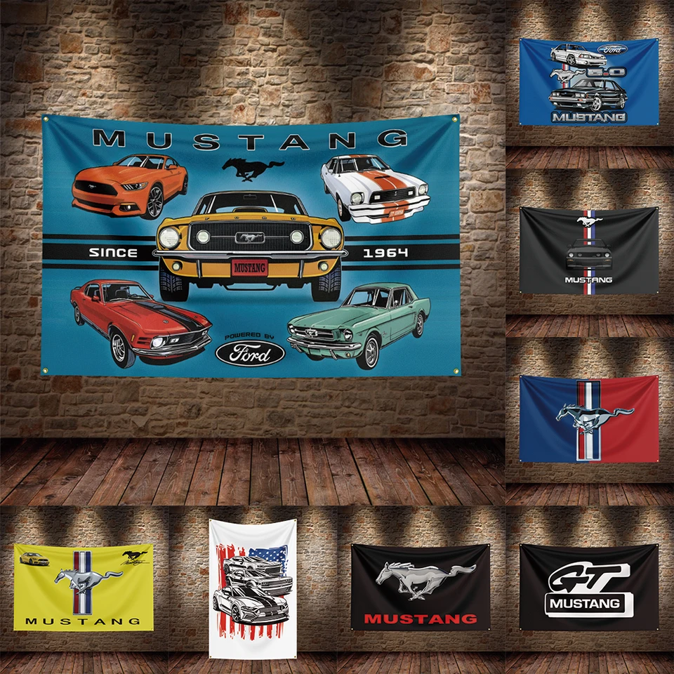 3x5 ft Mustangs vlajky polyester tlačené autá vlajky pre garážové dekorácie