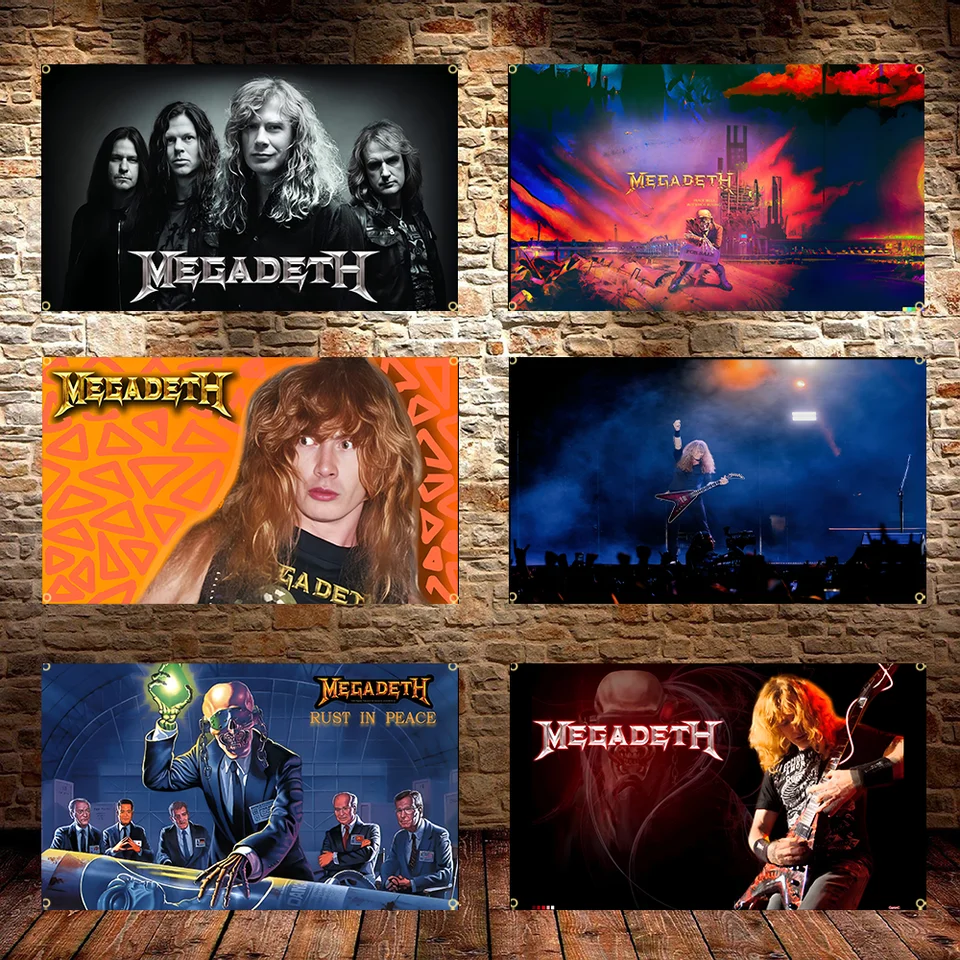 3x5ft personalizovaný M-Megadeths Heavy Metal Rock Band Bannerflag Polyester Vytlačený domov alebo vonkajšia dekorácia Vlajka