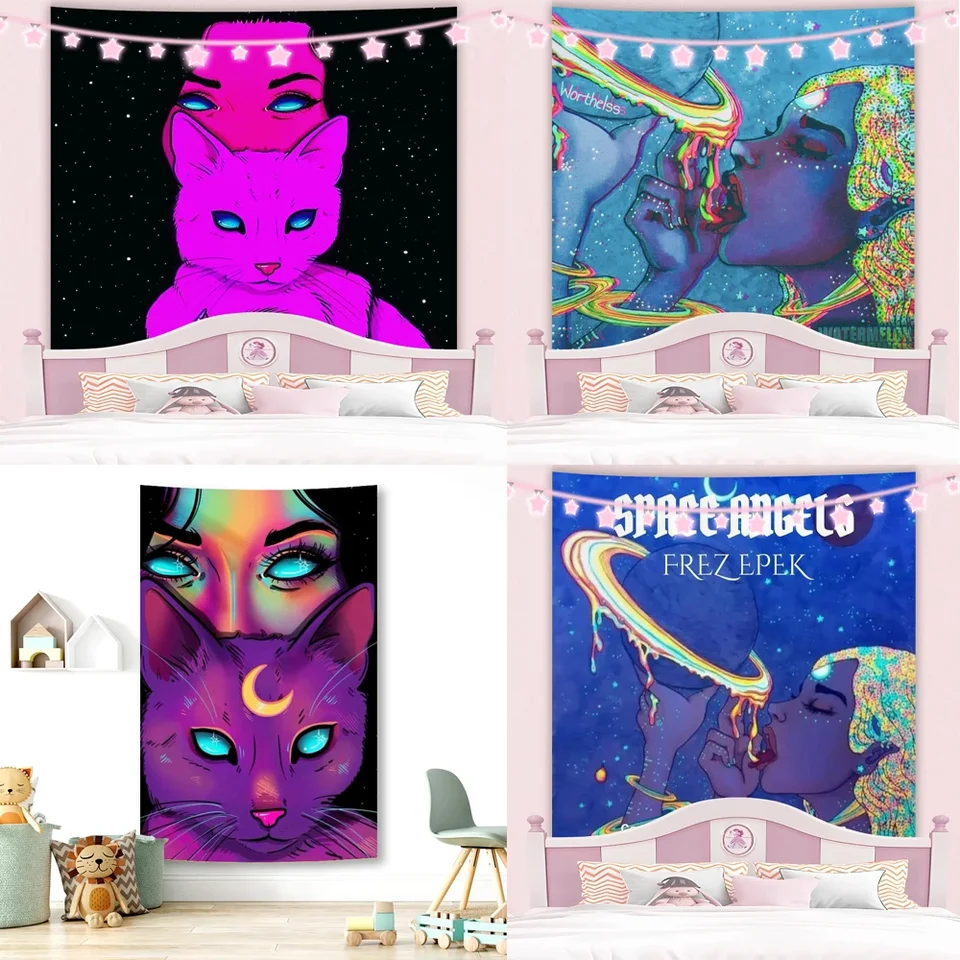 3x5ft čierne svetlo tapisérie módne dievča UV reaktívne psychedelické steny zavesenie dekor pre spálňu internát indie miestnosť stena tapiséria