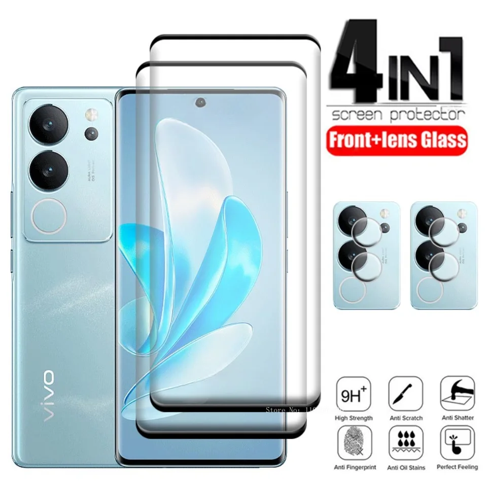4-1 sklo pre Vivo V29 Pro Temperované sklo 9H Plné zakrivené fotoaparát Ochranné filmy Protect Screen Screent Vivo V29 Pro V 29 Len Glass