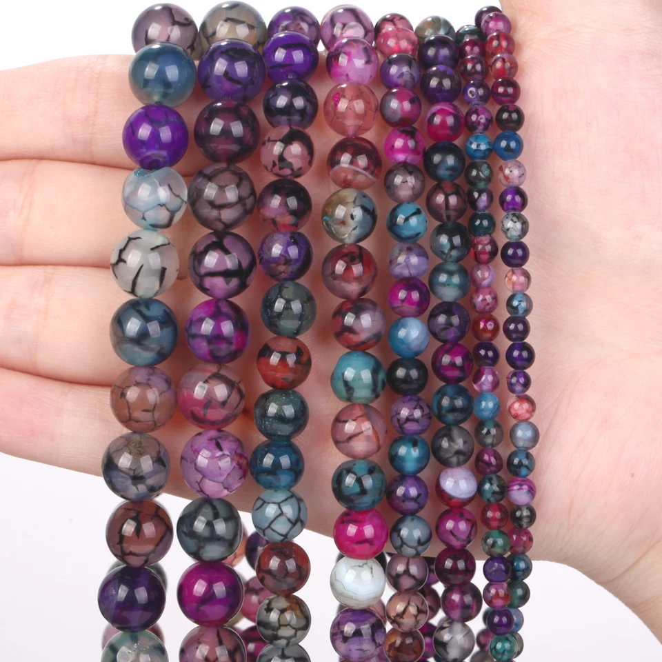 4-10 mm Prírodná čierna čiara Tourmaline Dragon Achate Round Loose Loose Per Loose pre šperky Výroby Náramok DIY Náramok 15 palcov