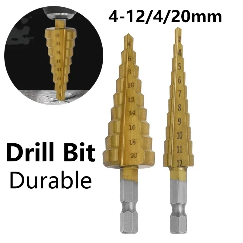 4-12 mm 4-20 mm potiahnutý krokový vŕtací bit Bit HSS odolný titán vysokorýchlostný oceľový kovový kovový drevený otvor pre kužeľový vŕtací náradie