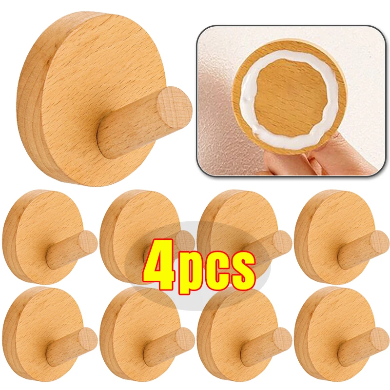 4/1Se Self Adhesive Wood Hook s lepidlom ťažko stenu na stenu pripevnené vešiaky na hák pre uterák klobúk Držiak na dekoratívny organizátor