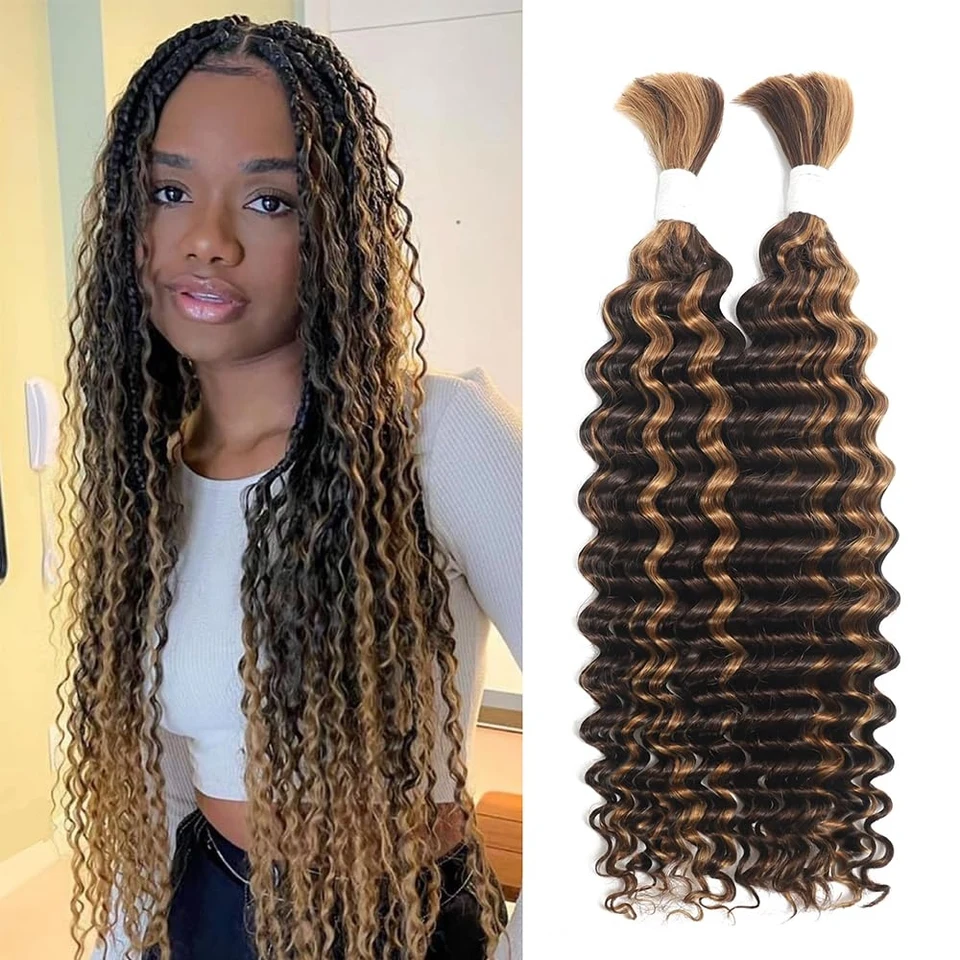 4/27 Zvýraznite hromadné ľudské vlasy pre pletenie medu Blonde Deep Wave Bundles Bundles No Baldles Bundles pre ženy predlžovanie vlasov