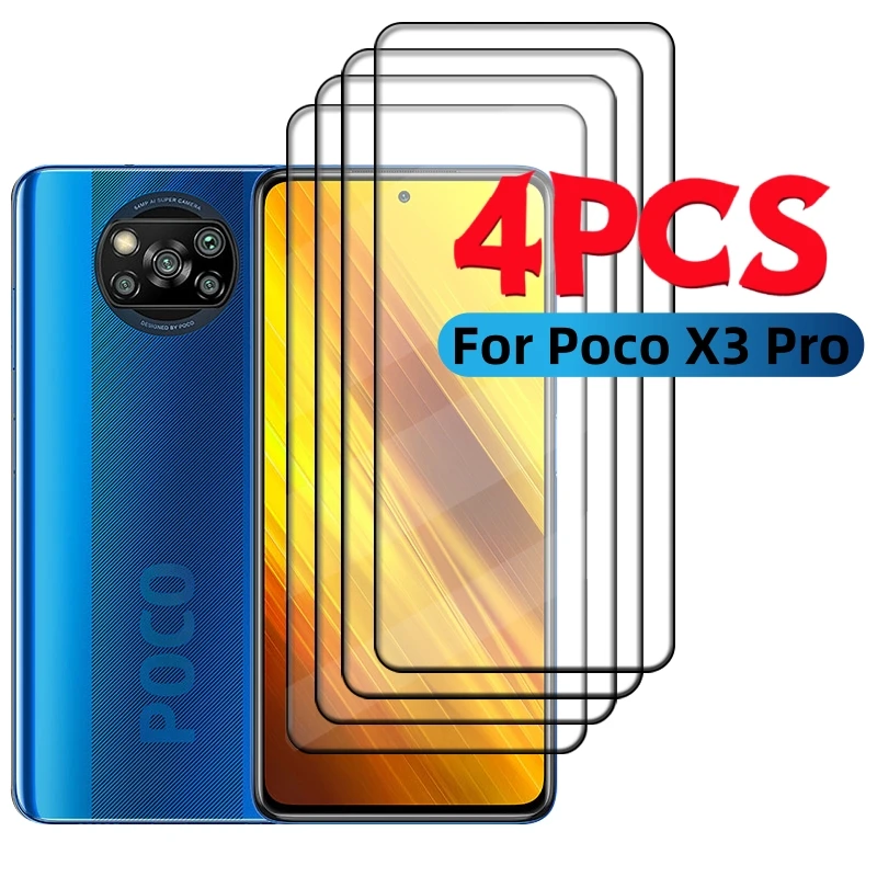 4/3/2/1ks s plným krytom skla pre POCO X3 Pro Glass Xiaomi POCO X3 Pro Temperované sklo Plné lepidlo 9H HD Ochrana obrazovky Poco X3 PRO