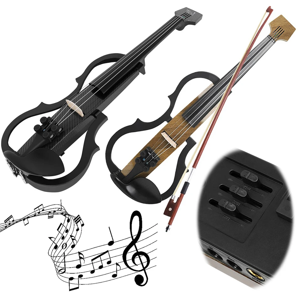 4/4 husle v plnej veľkosti Set Professional tiché elektrické husle elektrické fiddle štartéra set strunových nástrojov pre začiatočníkov
