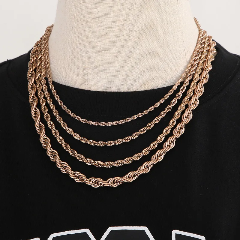 4/5/6/7/8 mm Punk Rose Gold Color Twisted Lope Retial Náramok Hiphop Hiphop Men Dámske z nehrdzavejúcej ocele