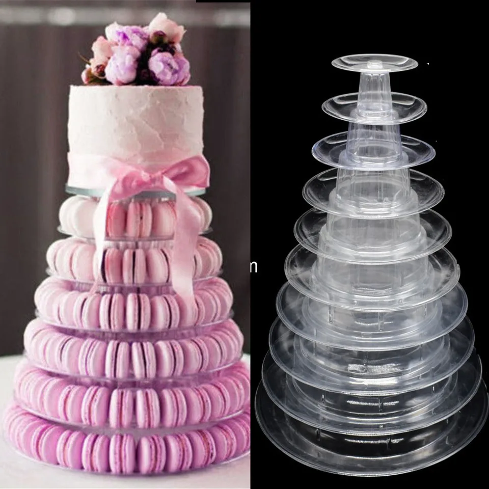 4/6/10úrky Macaron Display Stand Stand Cupcake PVC Macaron Tower Stand Fondant Cake Stand Svadobný koláč zdobenie náradia