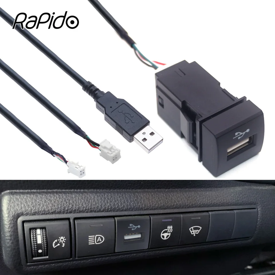 4 6 PIN USB nabíjačka prenosový kábel adaptér pre Toyota Camry Corolla RAV4 Prado Switch Switch Cardio Radio Android Head Unit