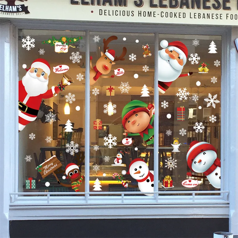 4/6ks okenné nálepky karikatúry Veselé Vianoce Santa Claus vianočné sklo sklo Decal vianočné dekorácie pre dom 2024 Nový rok