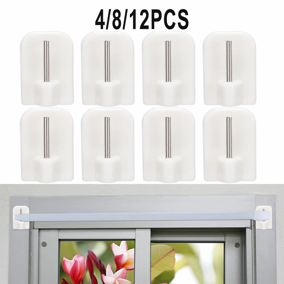 4/8/12ks skladovací stojan Kuchynské okno Self Adhesive Hook pre záclonové tyče držiak na kľúče kúpeľňa Dvere Wall Domáca záves Držiak